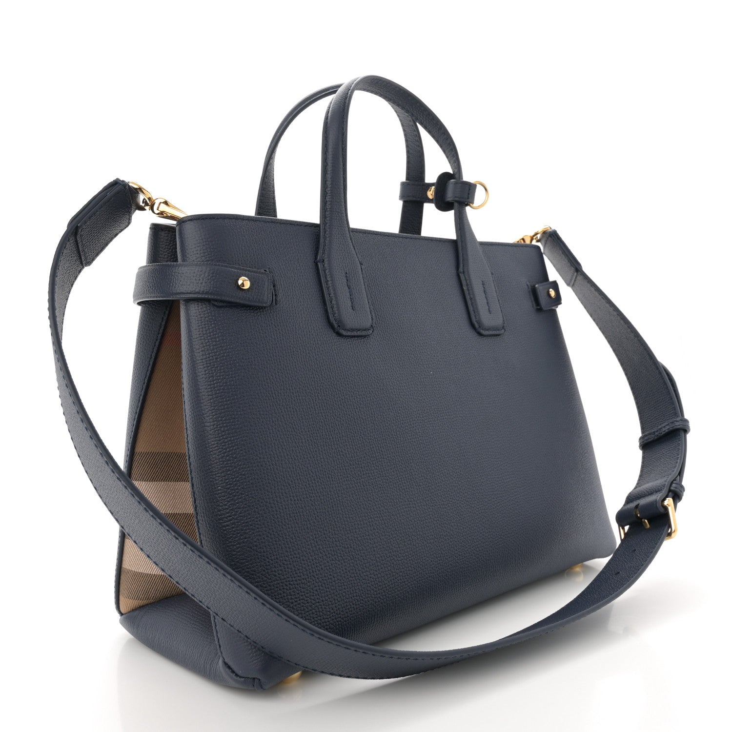 Burberry Derby Calfskin Vintage Check Medium Banner Tote Regency Blue 3 of 11
