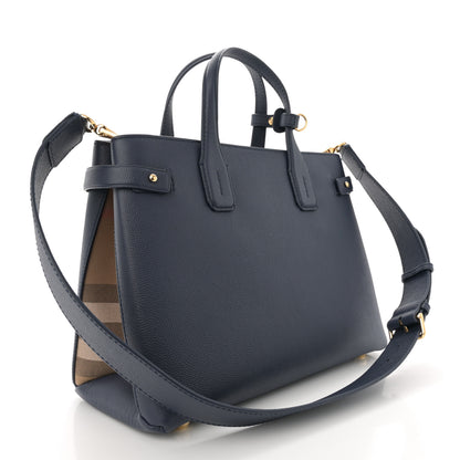 Burberry Derby Calfskin Vintage Check Medium Banner Tote Regency Blue 3 of 11