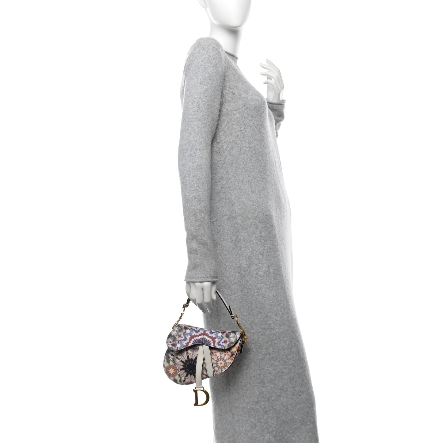 Calfskin Printed KaleiDiorscopic Mini Saddle Bag Latte Multicolor