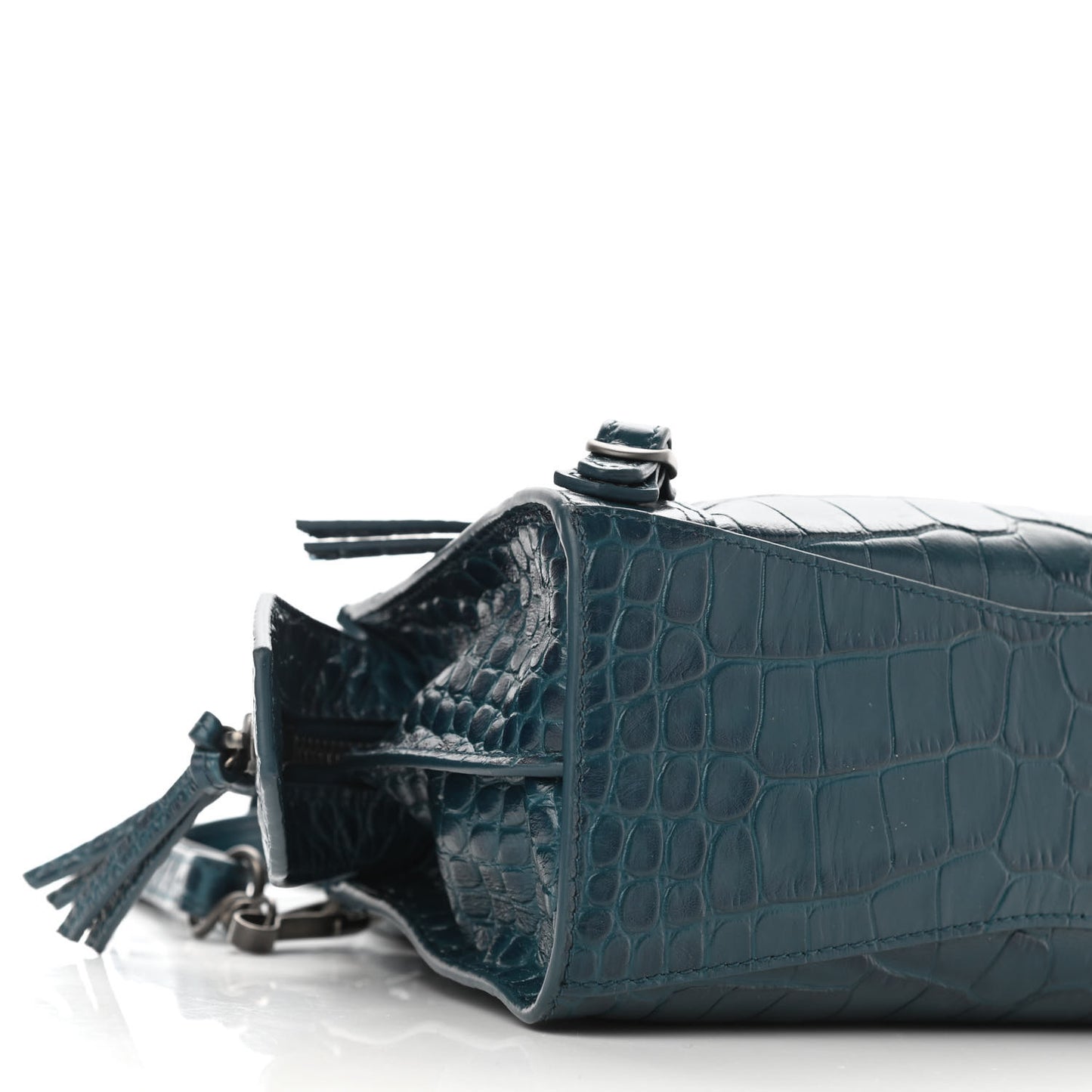Calfskin Crocodile Embossed Neo Classic Silver Hardware Mini City Dark Petrol Blue