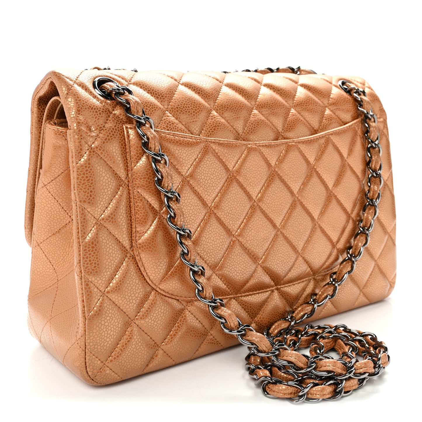 Metallic Caviar Quilted Jumbo Double Flap Copper