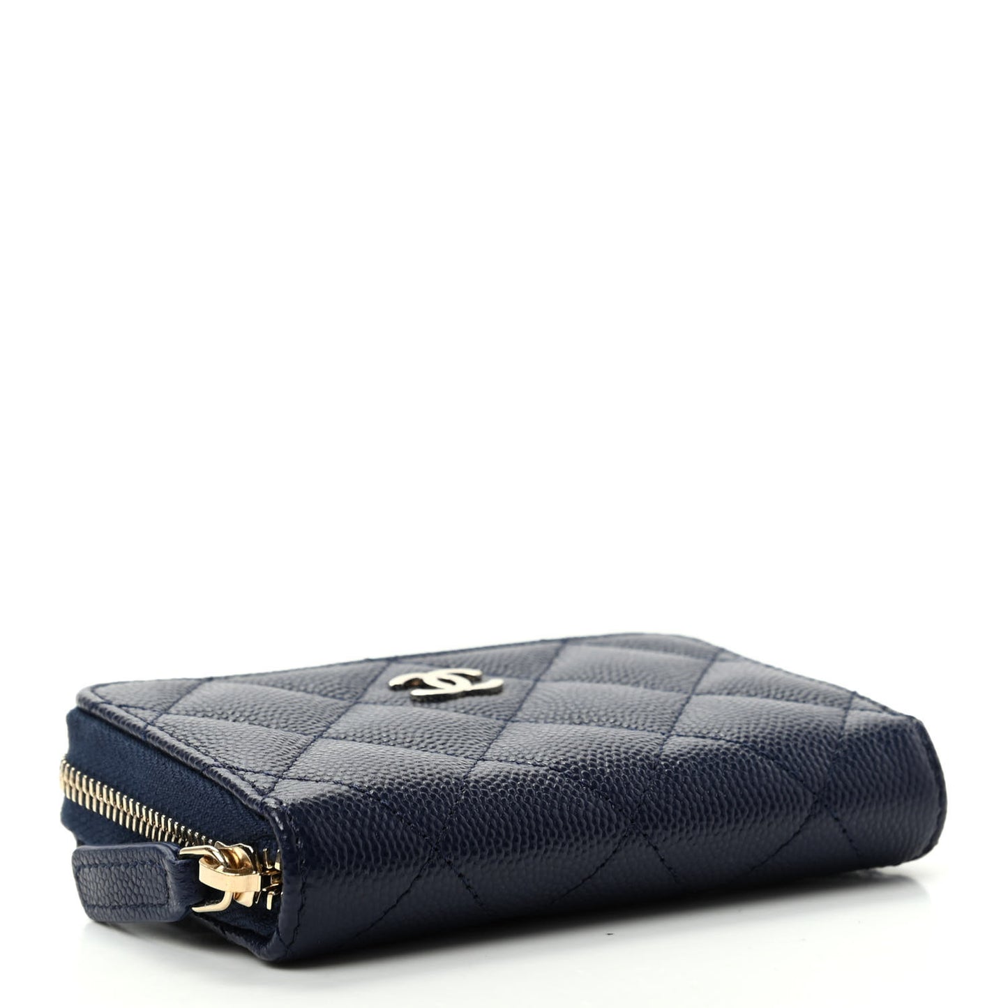 Caviar Quilted Zip Card Holder Navy