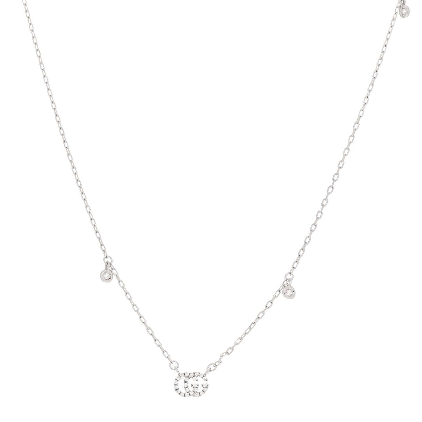 18K White Gold Diamond Running GG Pendant Necklace