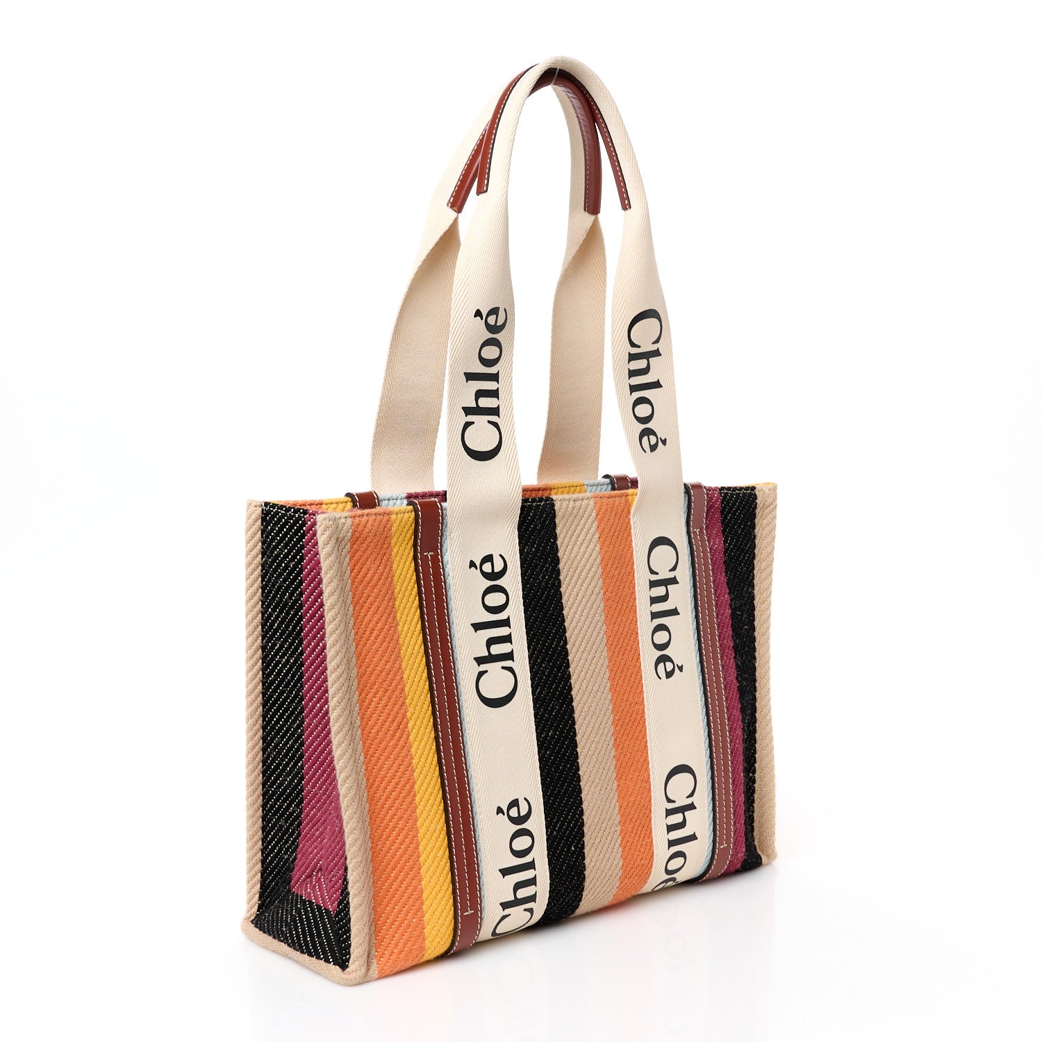 Chloe Cotton Calfskin Medium Woody Striped Tote Multicolor 3 of 11