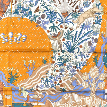 Hermes Silk Le Premier Chant Scarf 90 Caramel White Vert 2 of 3