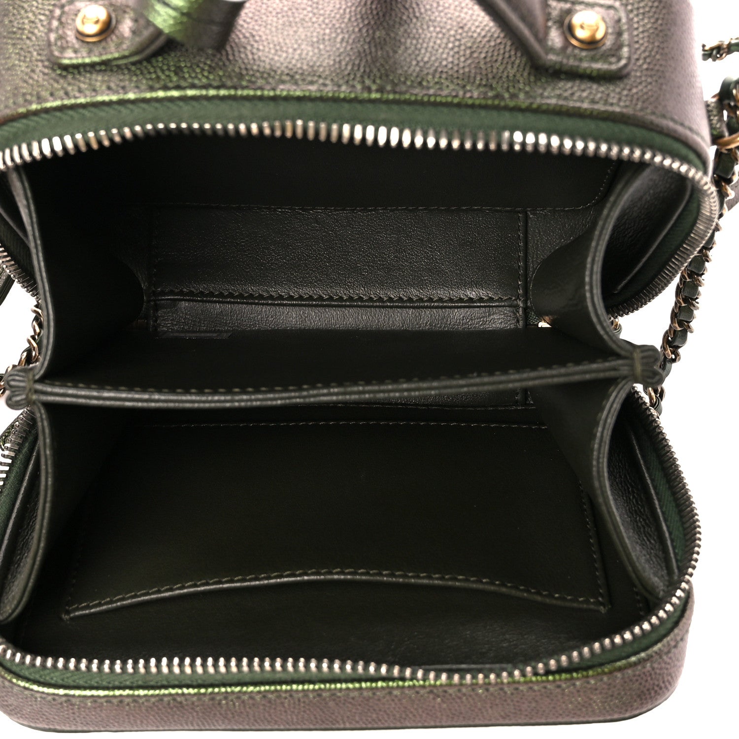Chanel Iridescent Caviar Quilted Small CC Filigree Vanity Case Green 6 of 11