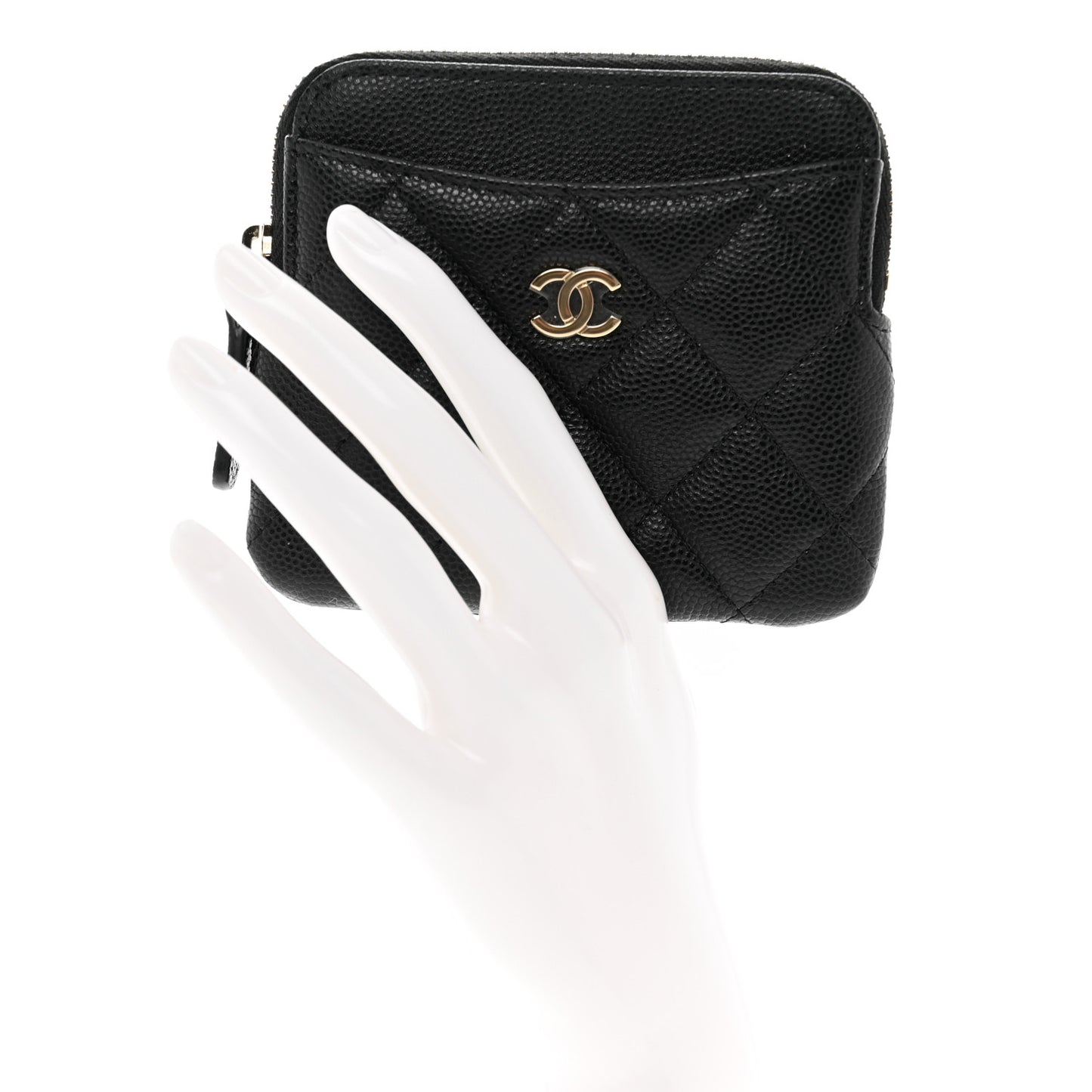 Caviar Quilted Zip Card Holder Wallet Black