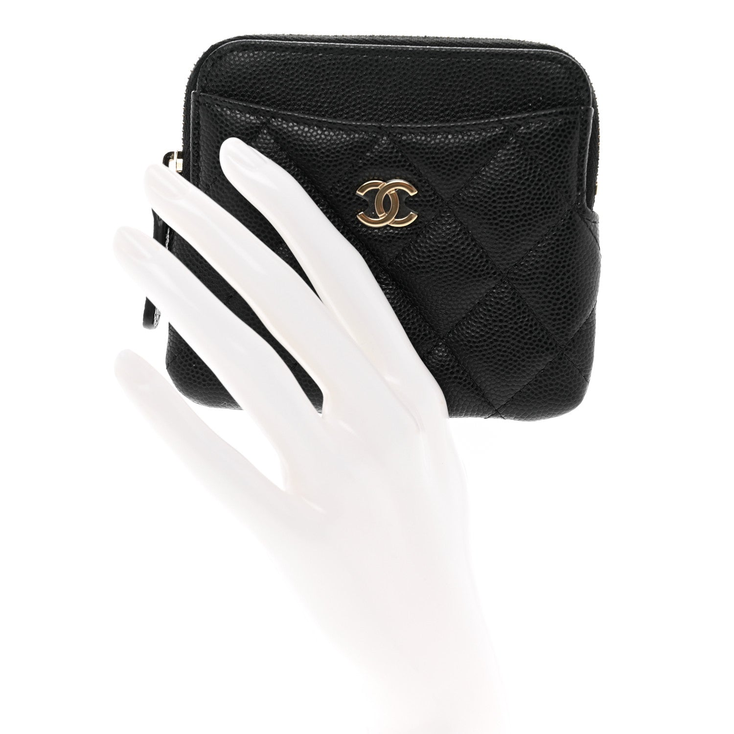 Chanel Caviar Quilted Zip Card Holder Wallet Black 2 of 8