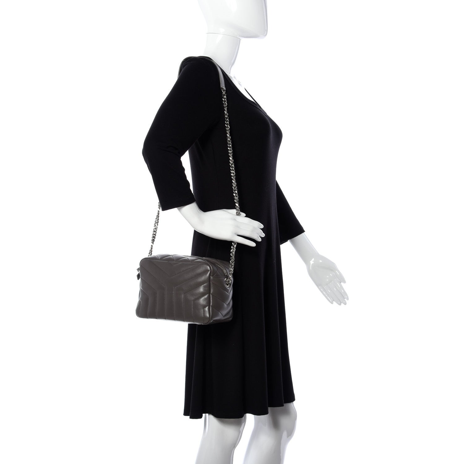 Saint Laurent Calfskin Y Quilted Monogram Small Loulou Bowling Bag Earth 2 of 10
