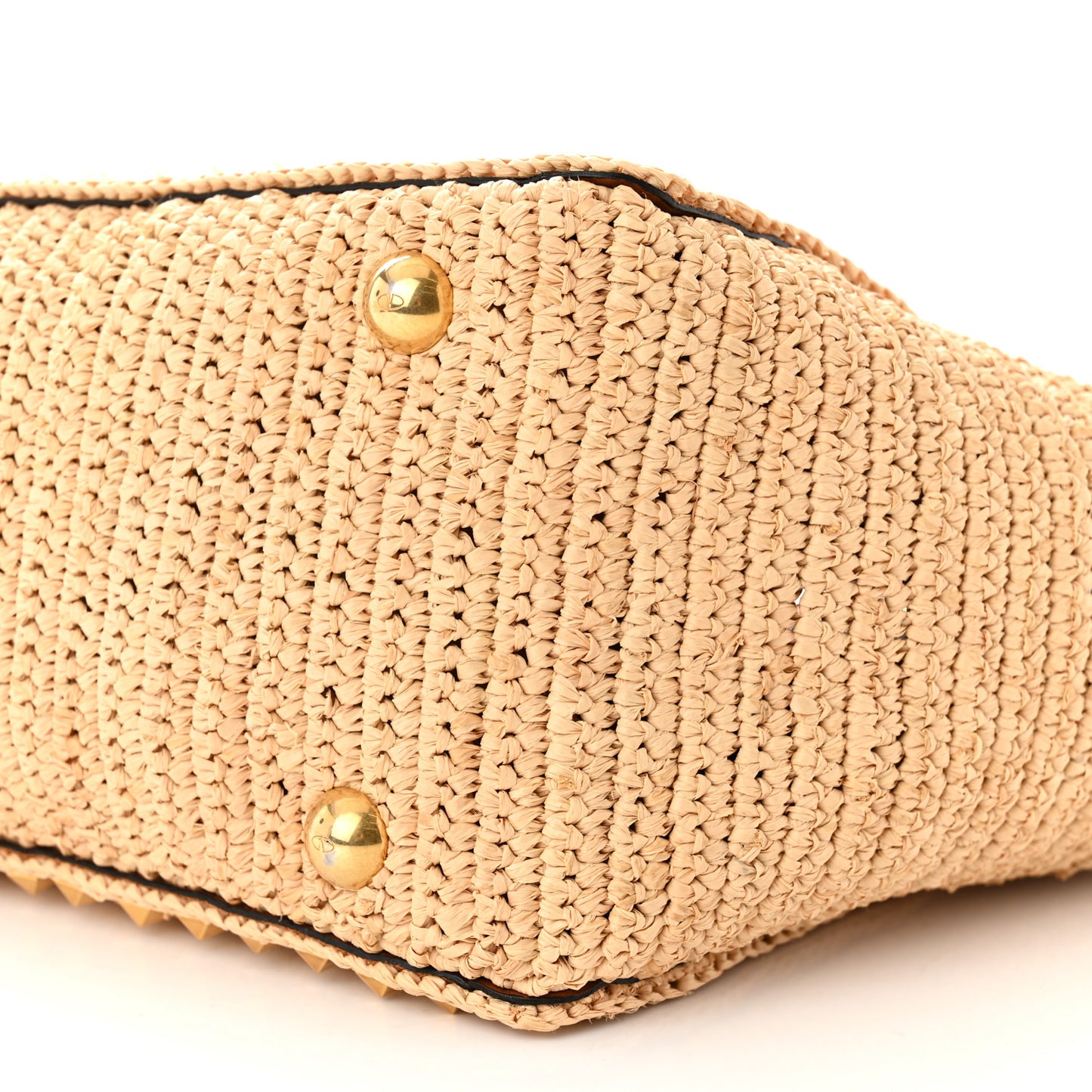 Raffia Calfskin Rockstud Tote Naturale Saddle Brown