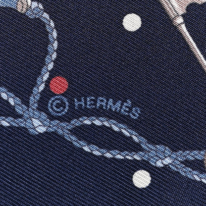 Hermes Silk Metallic Agneau Les Cles A Pois Fringed Twilly Bleu Marine Gris Argent Multicolor 4 of 4