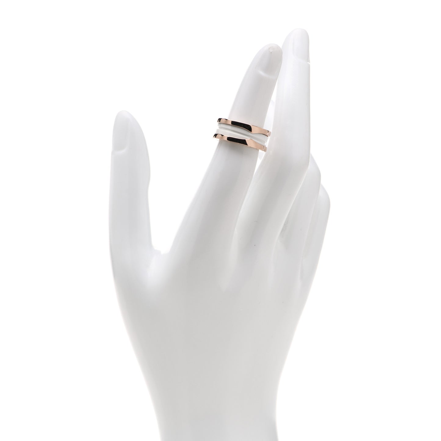 18K Rose Gold White Ceramic B.Zero1 Two-Band Ring 49 4.75