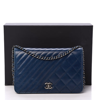 Chanel Glazed Calfskin Quilted Coco Boy Wallet On Chain WOC Blue 14 of 14