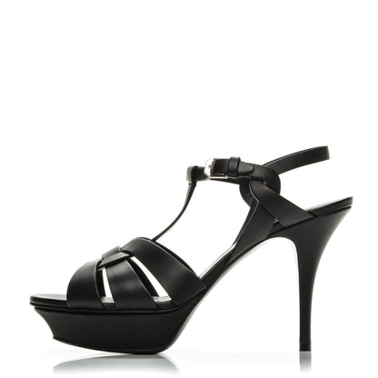 Saint Laurent Calfskin Tribute 75 Platform Sandals 40 Black 1 of 7