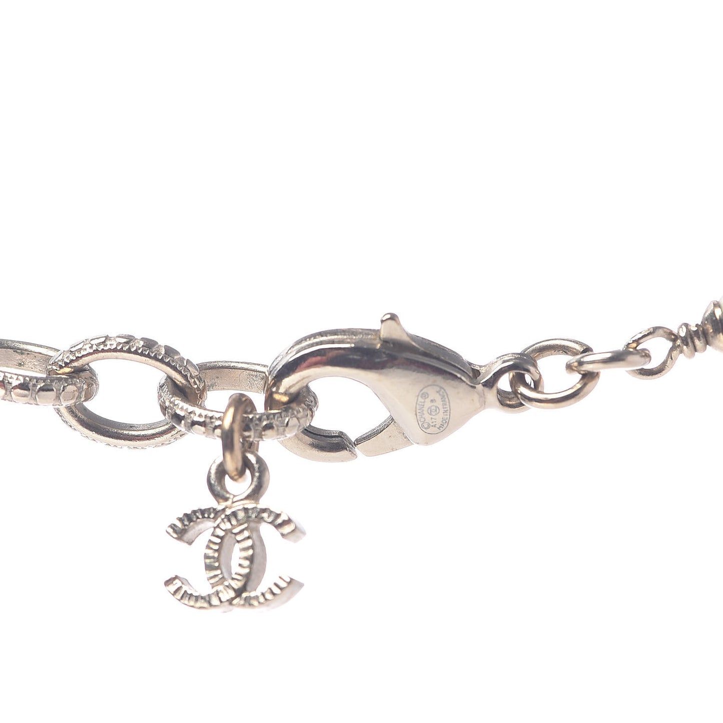 Metal Resin Pearl Star CC Necklace Gold