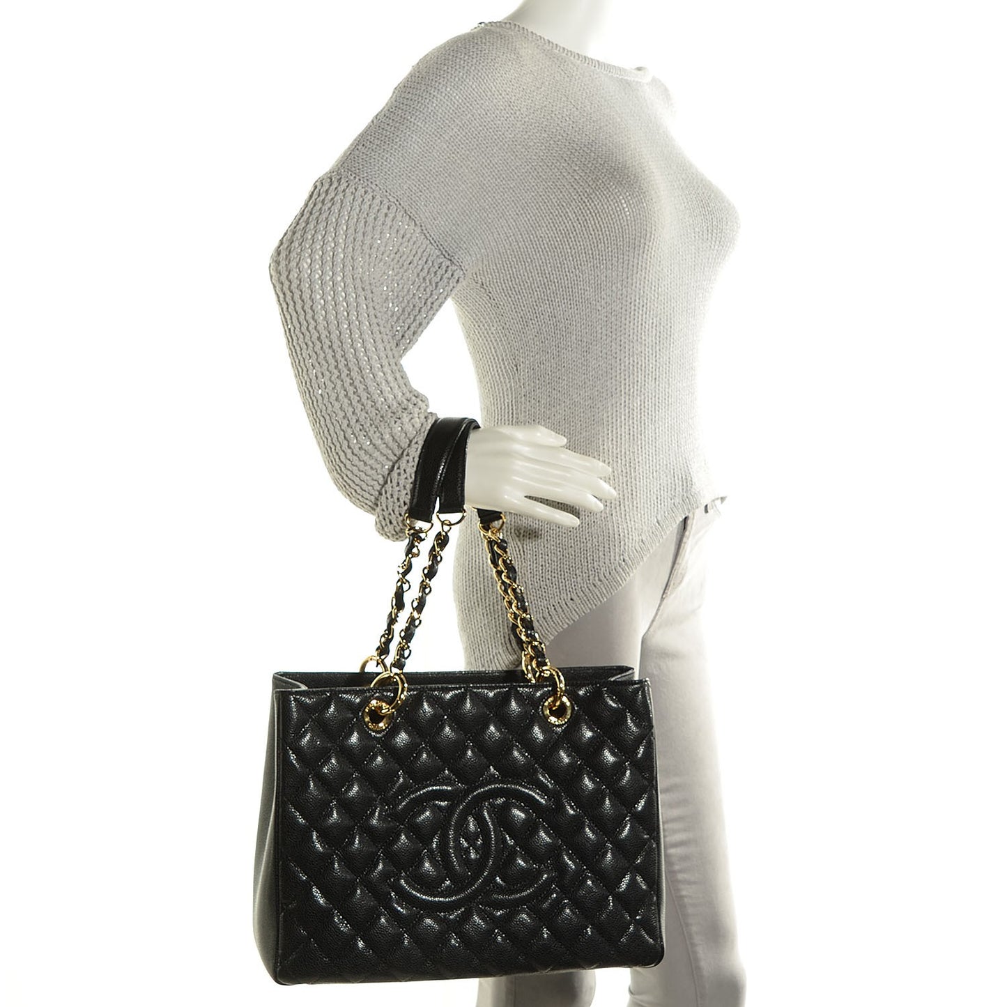 Caviar Quilted Grand Shopping Tote GST Black