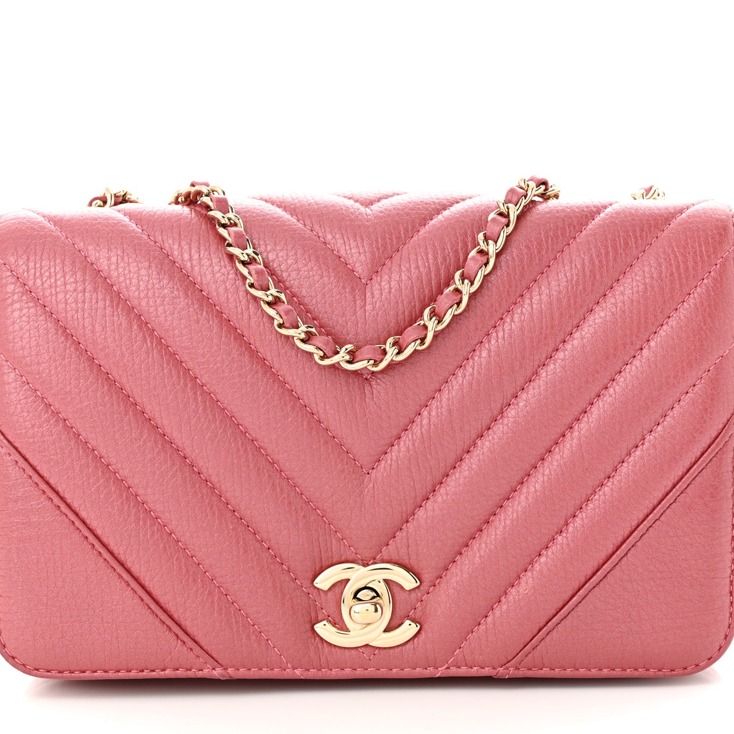 Calfskin Chevron Quilted Statement Flap Pink