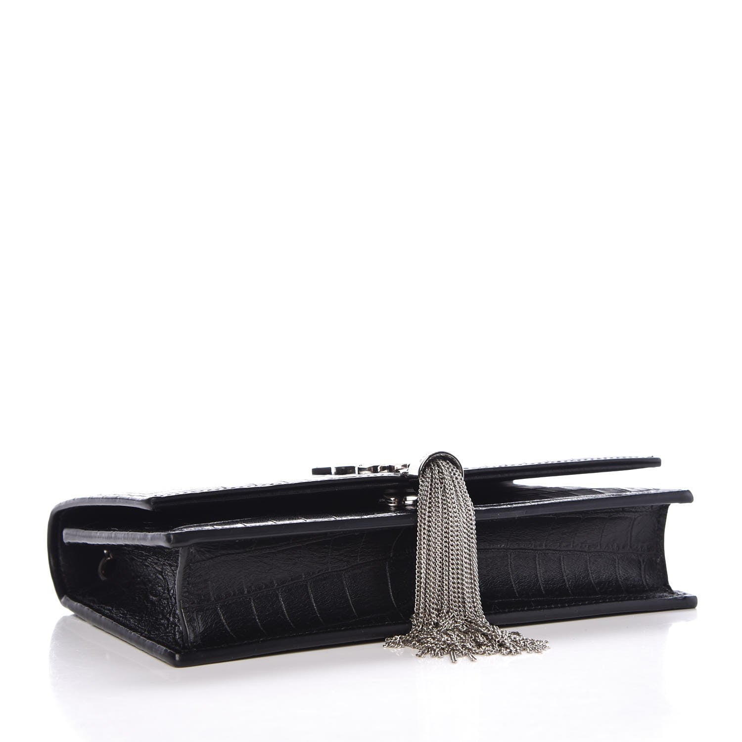 Saint Laurent Calfskin Crocodile Embossed Kate Monogram Tassel Chain Wallet Black 4 of 8