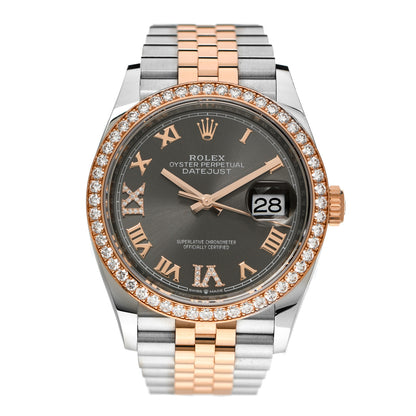 Rolex Stainless Steel 18K Everose Gold Diamond 36mm Oyster Perpetual Datejust Watch Rhodium Roman 126281RBR 1 of 5