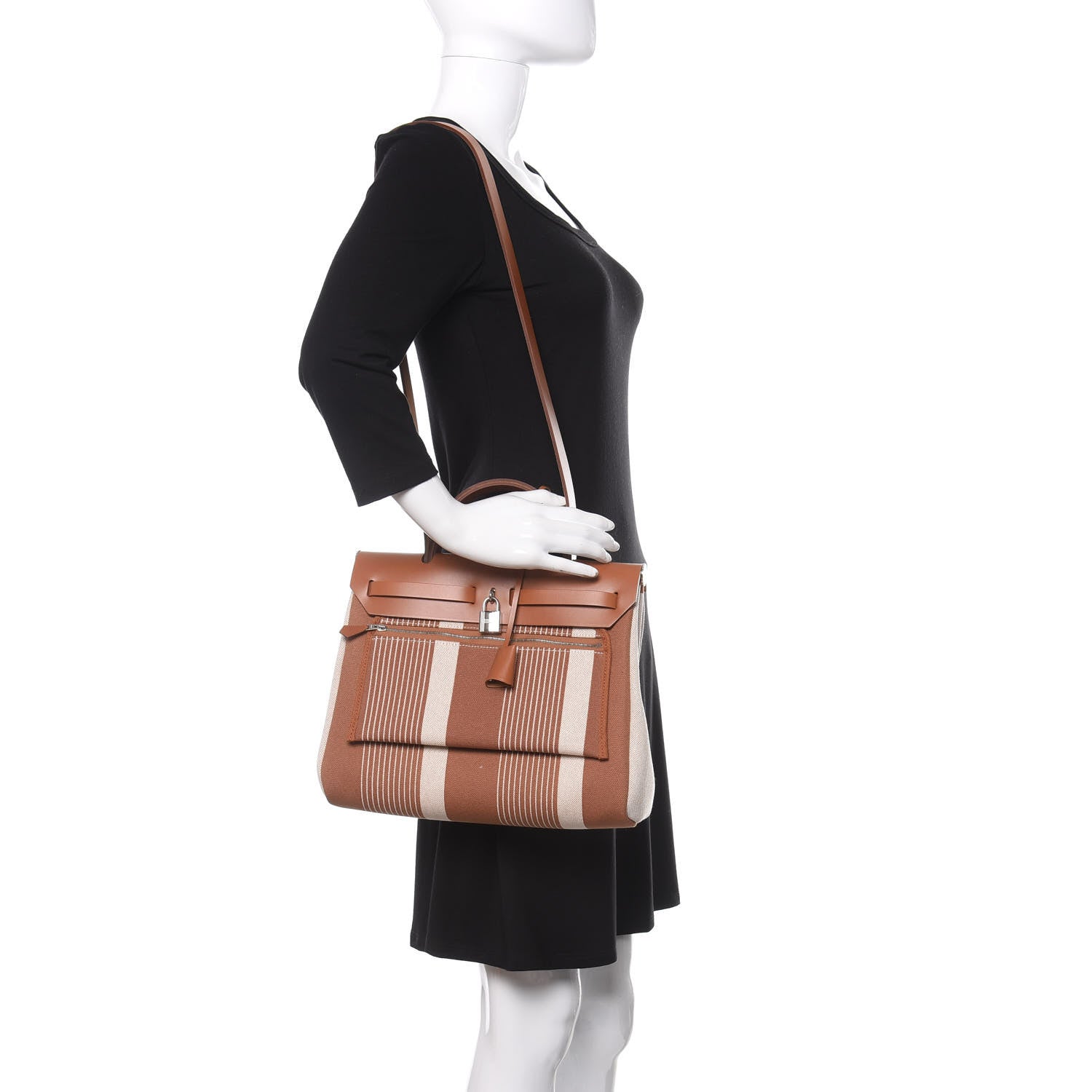 Hermes Vache Hunter Toile H Vibration Herbag Zip Retourne 31 PM Fauve Ecru Beige 2 of 12