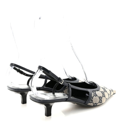 Gucci GG Monogram Malaga Kid Square G 35mm Slingback Pumps 39 Beige Blue 5 of 9