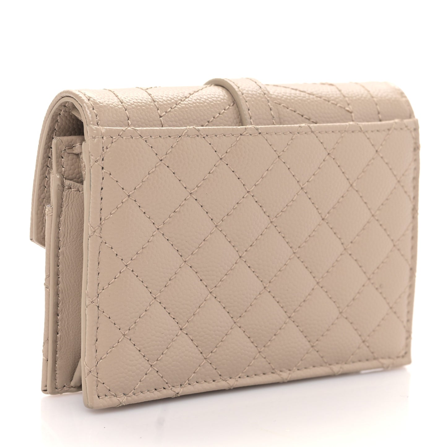Grain De Poudre Textured Mixed Matelasse Triquilt Small Monogram Envelope Wallet Dark Beige