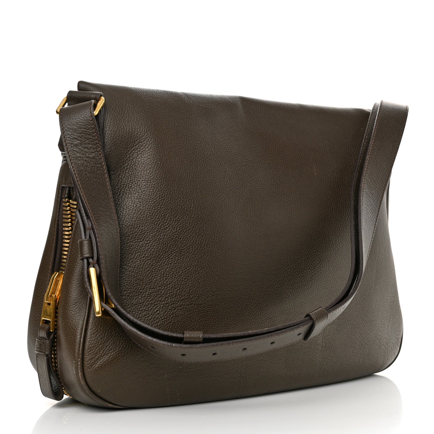 Grained Calfskin Large Jennifer Crossbody Bag Brown
