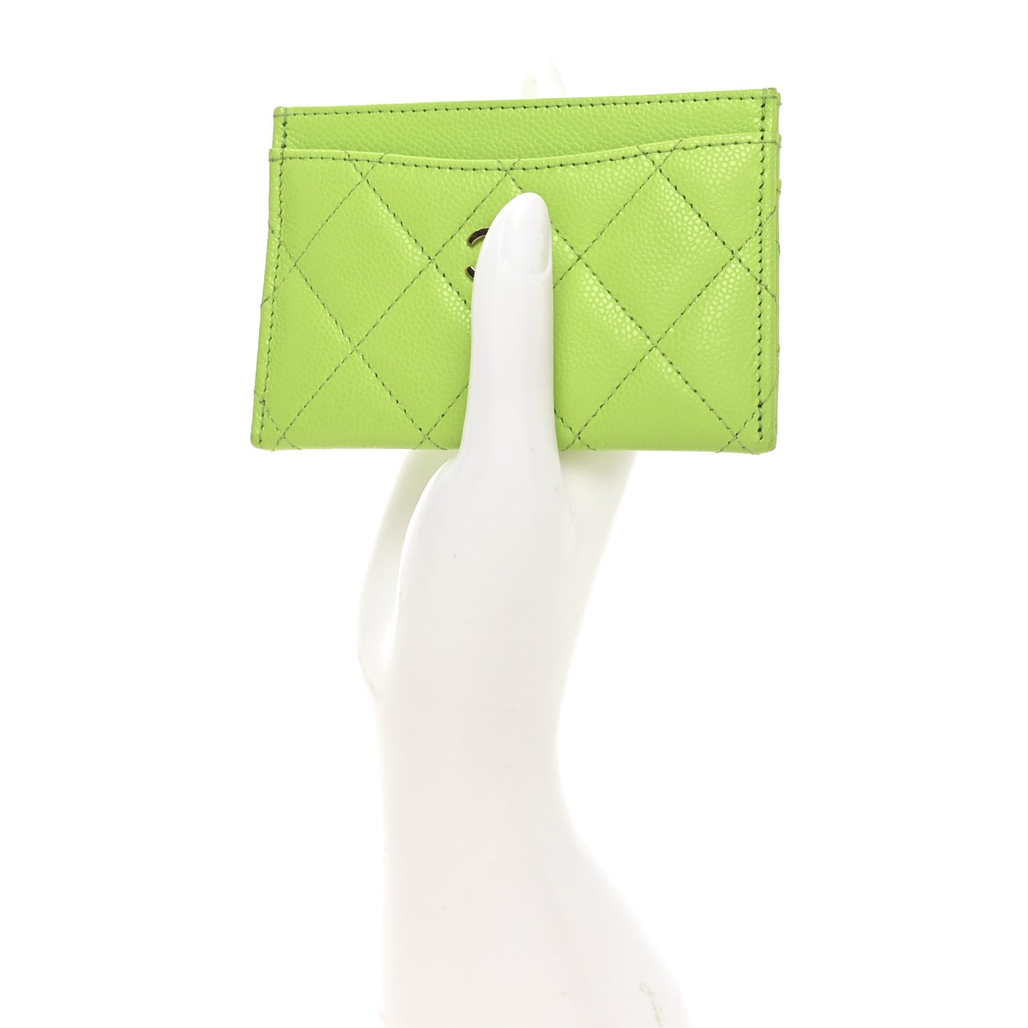 Caviar Quilted Card Holder Green