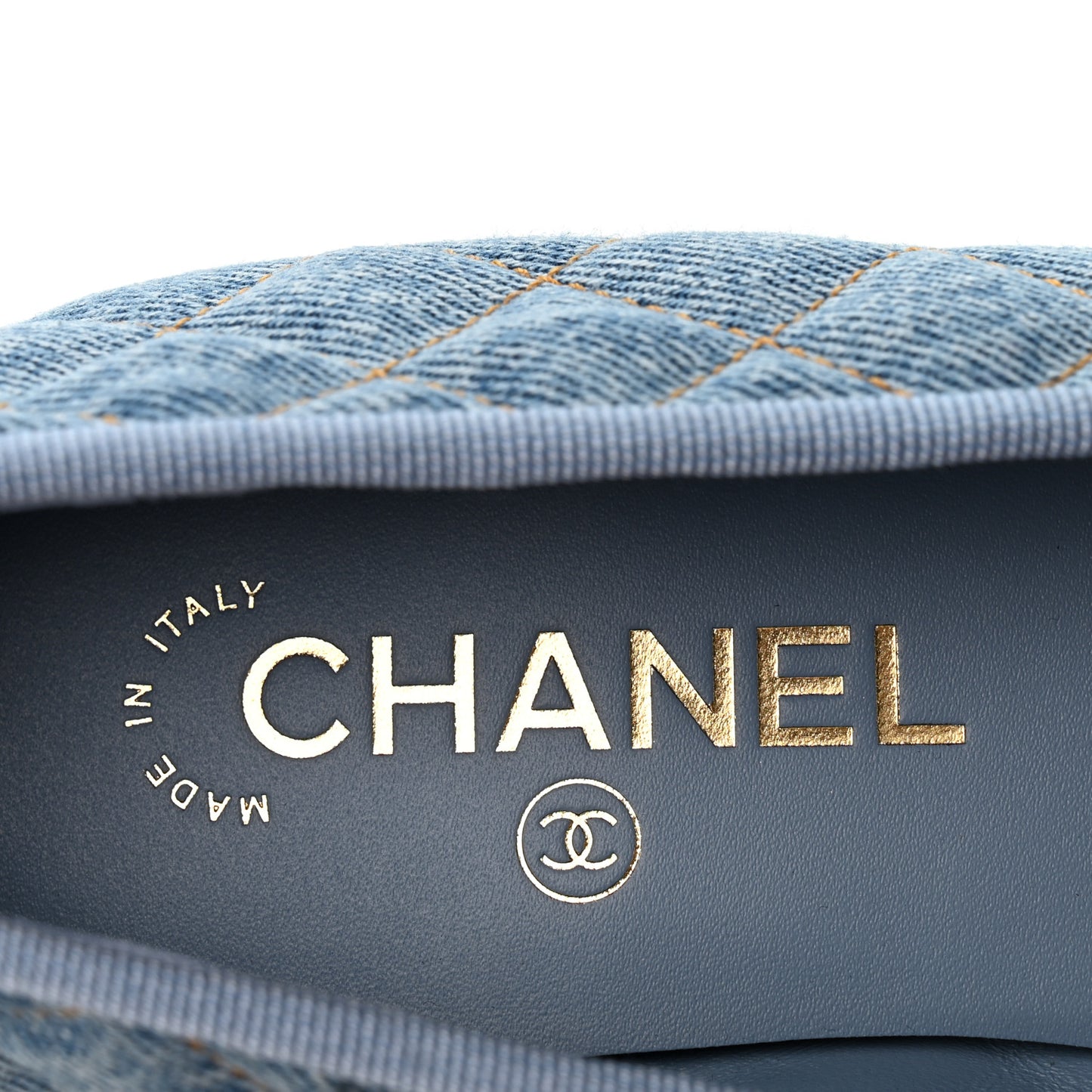 Denim Quilted CC Cap Toe Ballerina Flats 40 Light Blue
