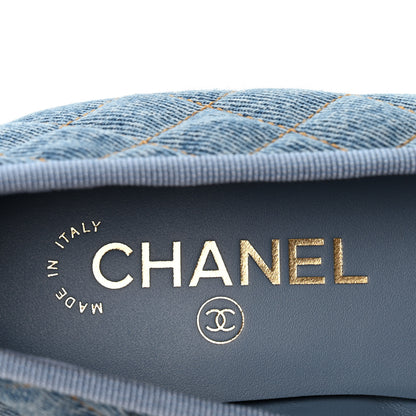 Chanel Denim Quilted CC Cap Toe Ballerina Flats 40 Light Blue 8 of 10