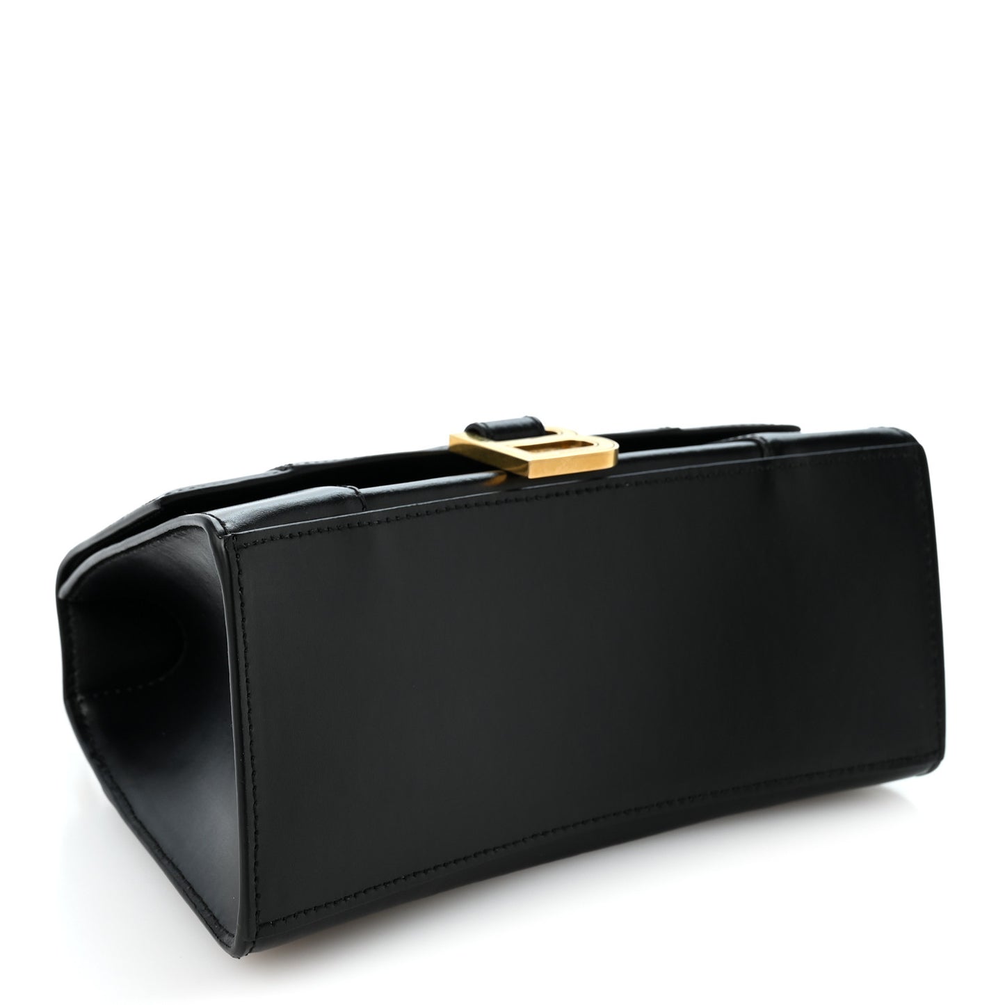 Shiny Box Calfskin Small Hourglass Top Handle Bag Black