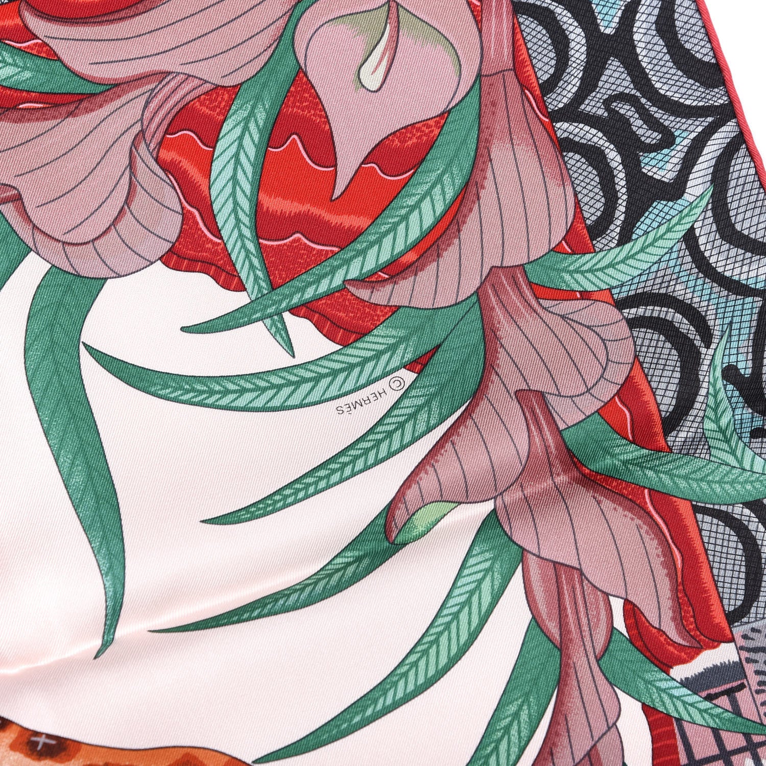 Hermes Silk La Marche Du Zambeze Scarf 90 Rose Pale Rouge Vert 4 of 6