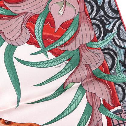 Hermes Silk La Marche Du Zambeze Scarf 90 Rose Pale Rouge Vert 4 of 6