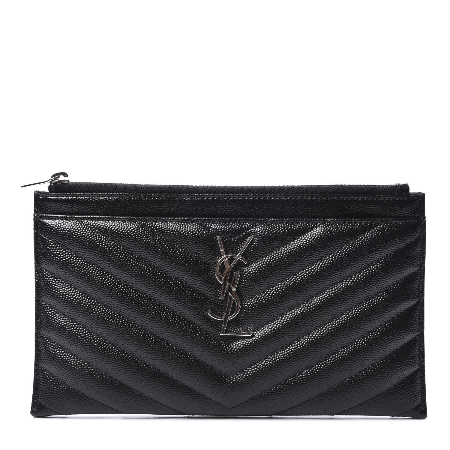 Saint Laurent Grain De Poudre Chevron Monogram Bill Pouch Black 1 of 9