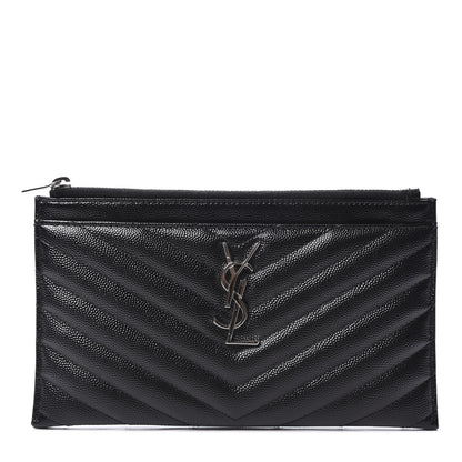 Saint Laurent Grain De Poudre Chevron Monogram Bill Pouch Black 1 of 9