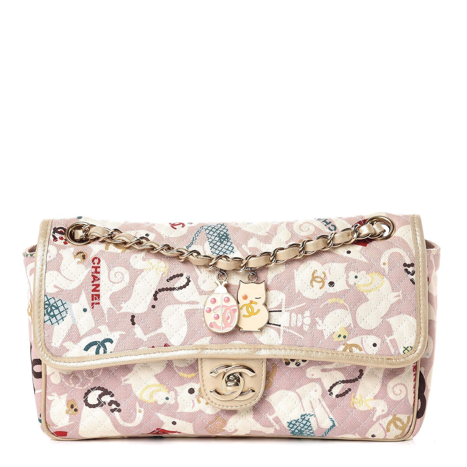 Chanel Canvas Printed Medium Single Flap Pink 1 of 8