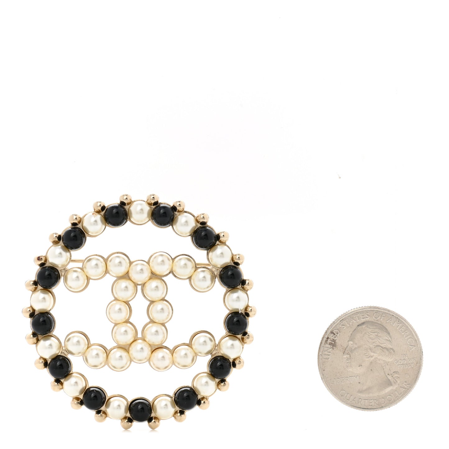 Pearl CC Brooch Black Gold