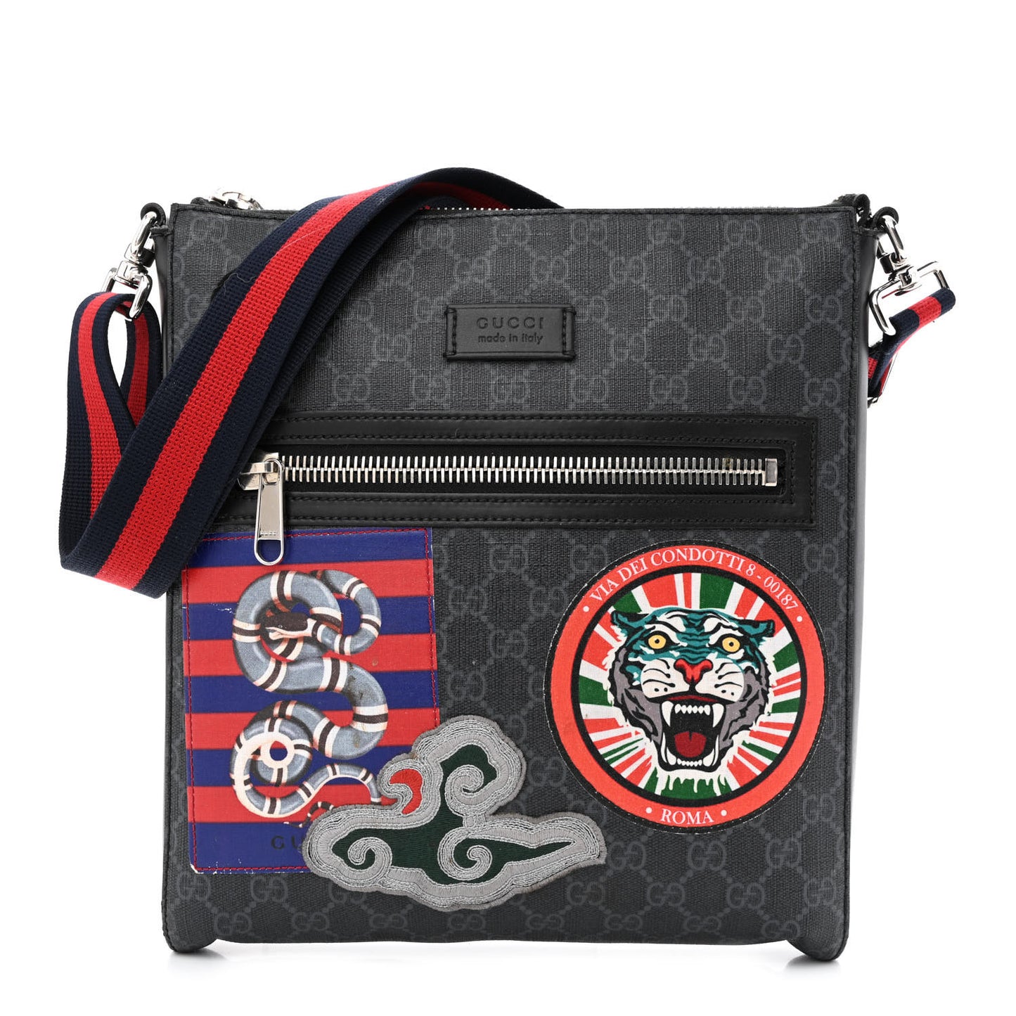 GG Supreme Monogram Night Courrier Flat Messenger Bag Black Multicolor