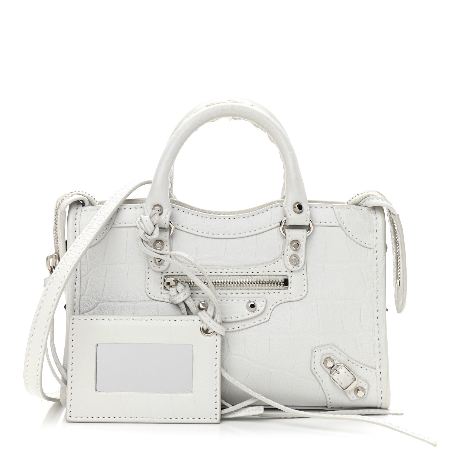 Balenciaga Matte Supple Lambskin Crocodile Embossed Classic Silver Hardware Nano City White 1 of 11