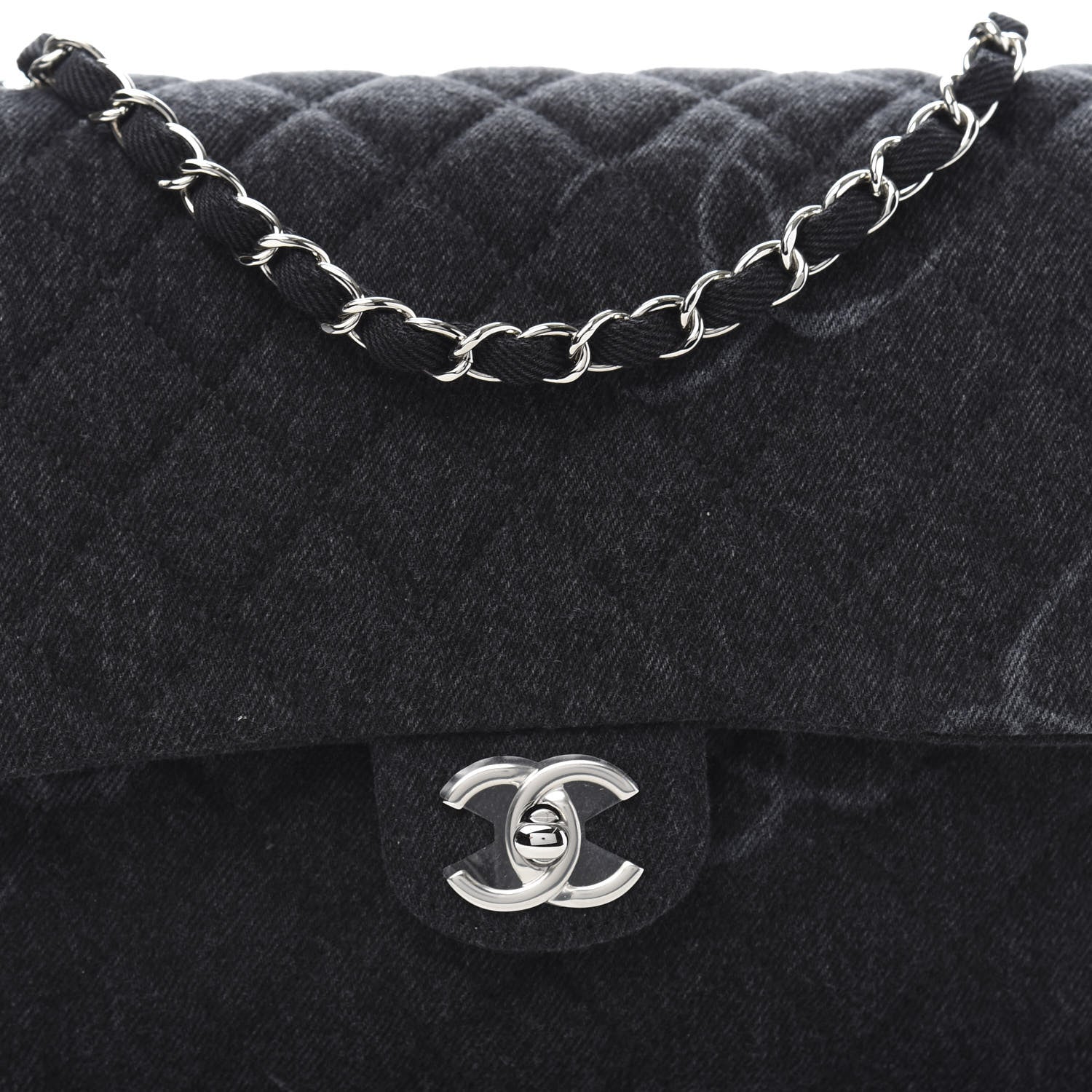 Chanel Denim Quilted CC Print Jumbo Single Flap Black 10 of 11
