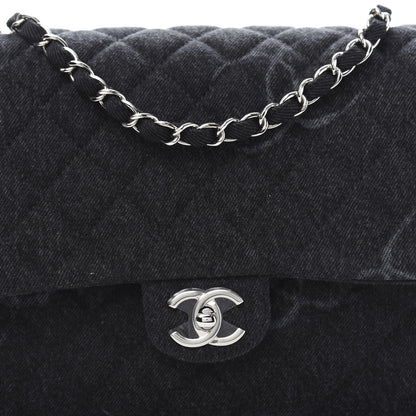 Chanel Denim Quilted CC Print Jumbo Single Flap Black 10 of 11