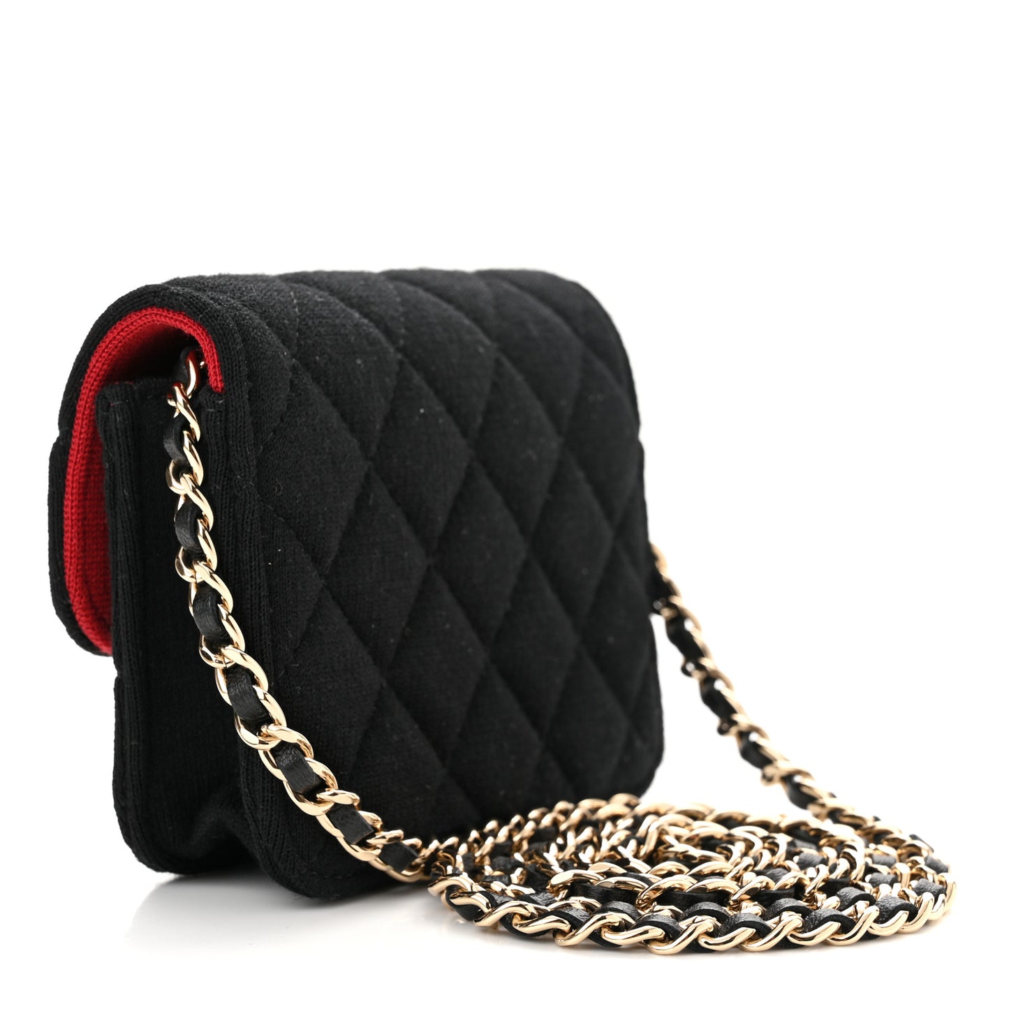 Wool Quilted Clutch With Chain Black