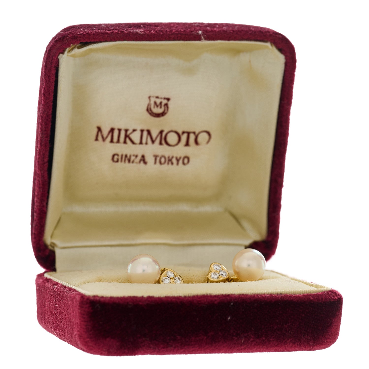 Mikimoto 18K Yellow Gold Diamond Akoya Pearl Heart 7.5mm Drop Earrings 5 of 5