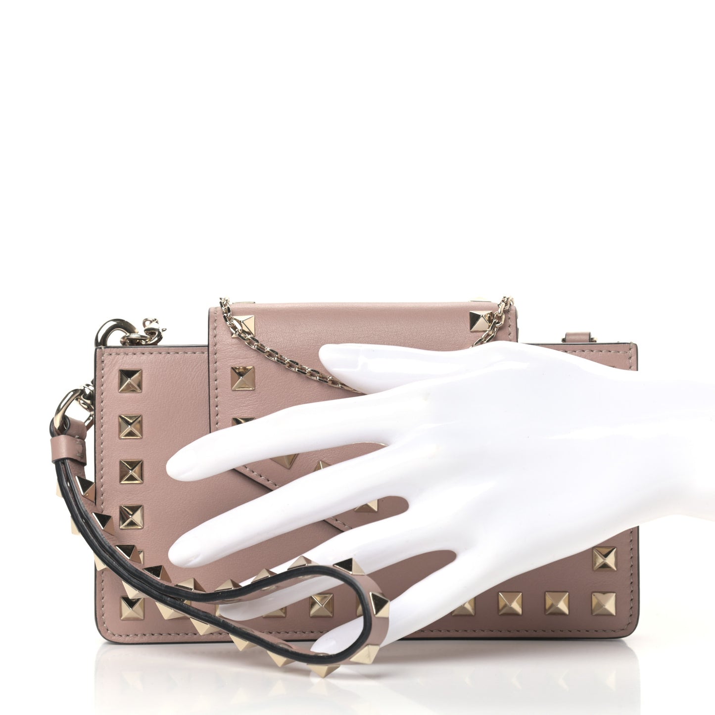 Calfskin Rockstud Phone Case With Chain Poudre