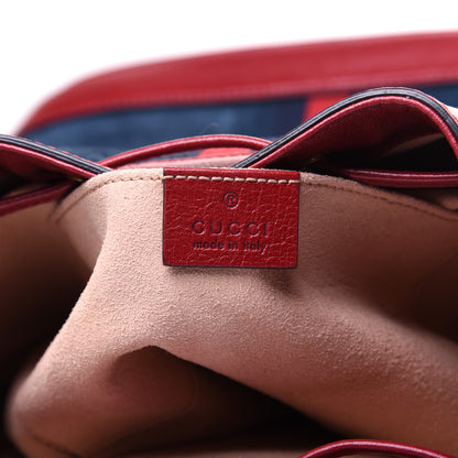 Gucci Suede Calfskin Web Medium Rajah Bucket Bag New Blue Romantic Cherry 8 of 13