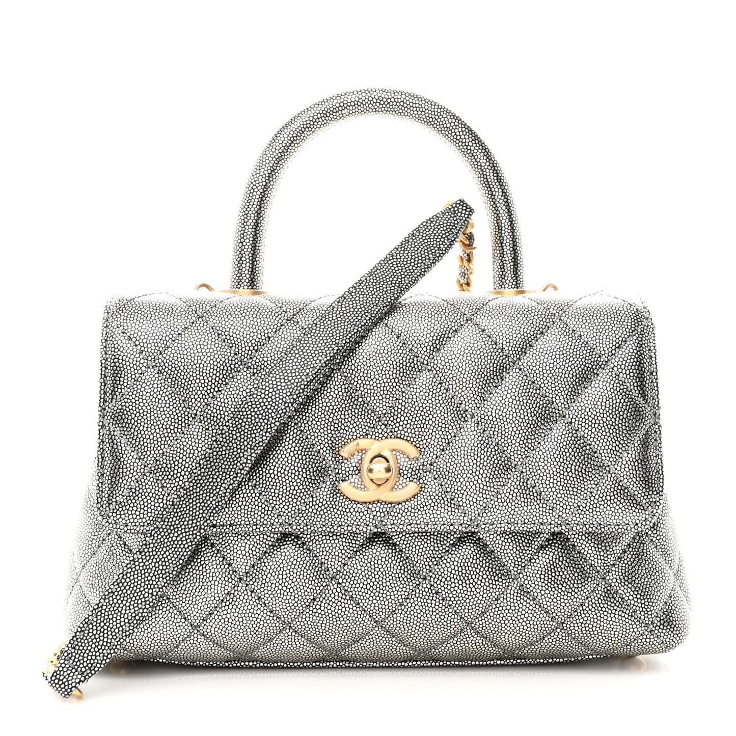 Metallic Caviar Quilted Mini Coco Handle Flap Silver
