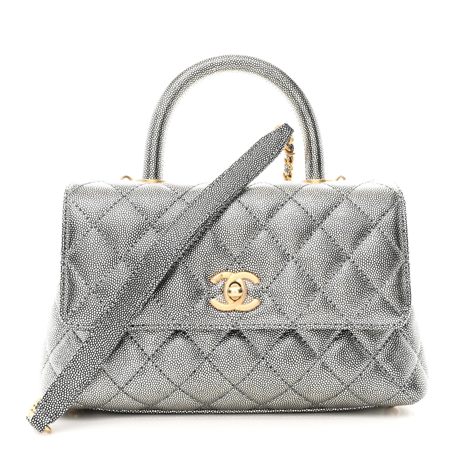 Chanel Metallic Caviar Quilted Mini Coco Handle Flap Silver 1 of 12