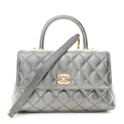 Chanel Metallic Caviar Quilted Mini Coco Handle Flap Silver 1 of 12