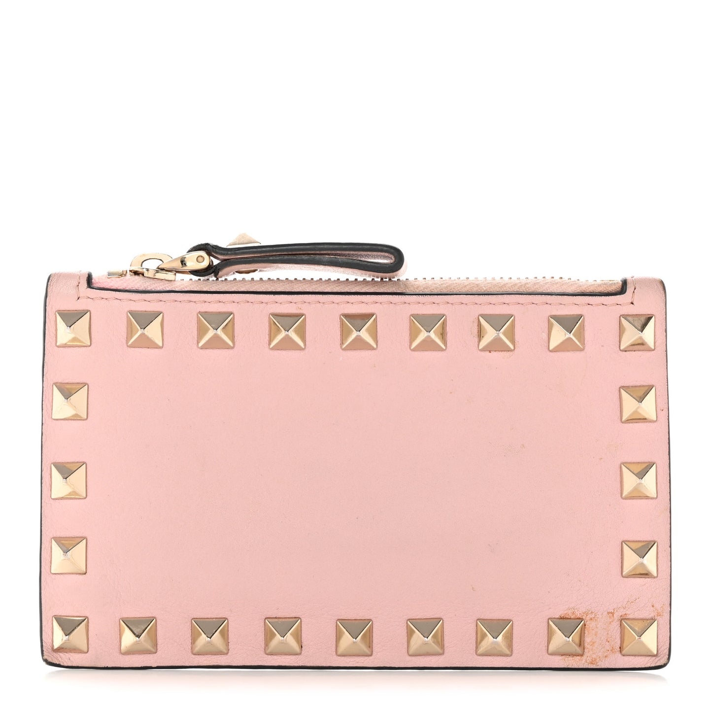 Calfskin Rockstud Coin Case Card Holder Water Rose