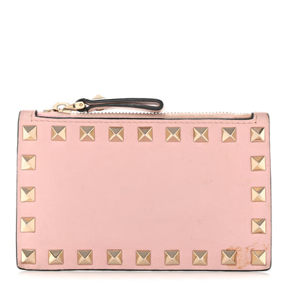 Valentino Garavani Calfskin Rockstud Coin Case Card Holder Water Rose 1 of 9